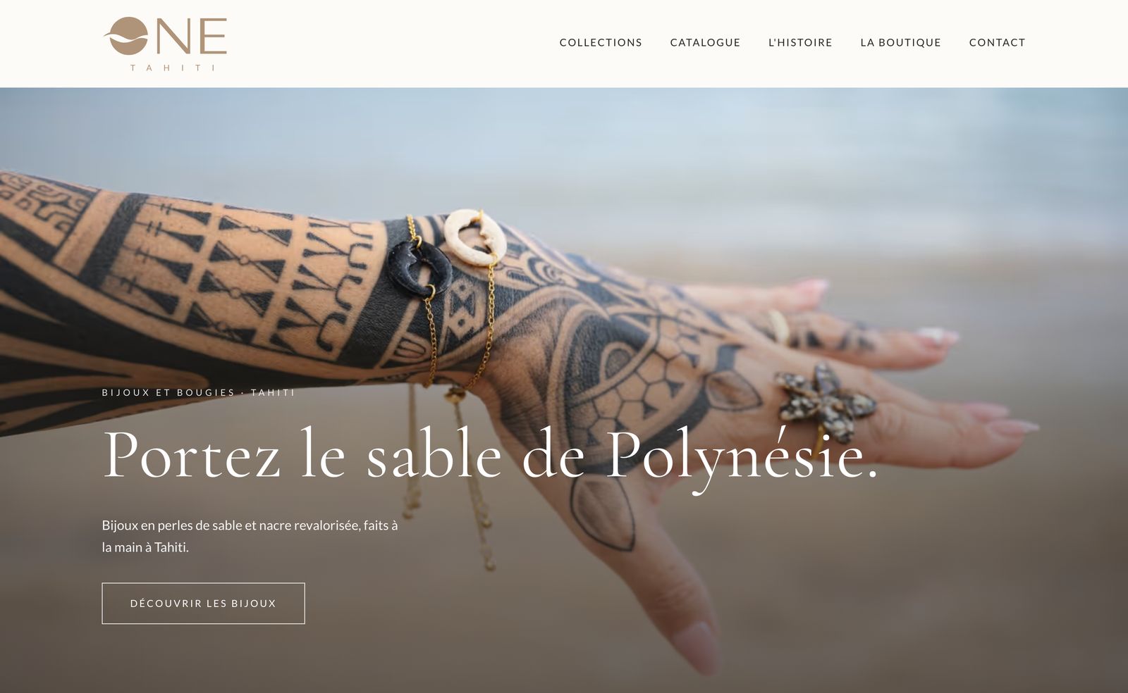 Page d'accueil du site ONE Tahiti sur ordinateur